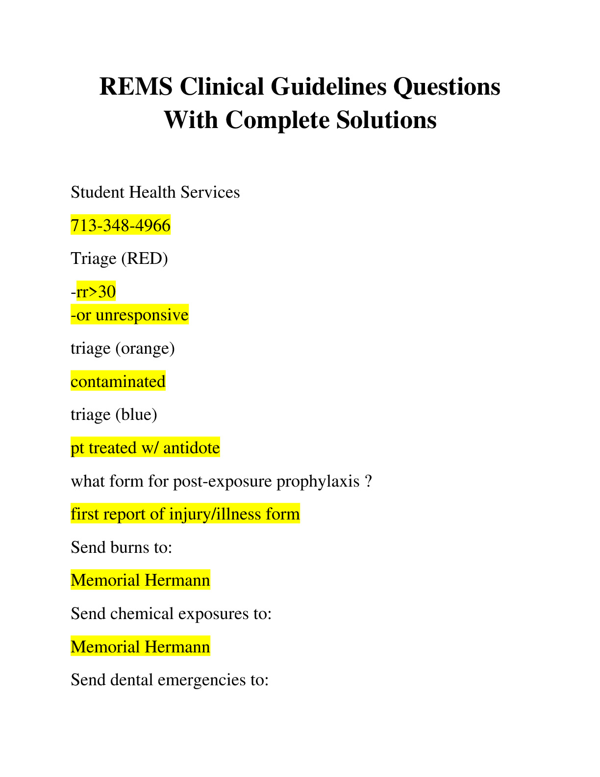 REMS Clinical Guidelines Questions With Complete Solutions - DocMerit