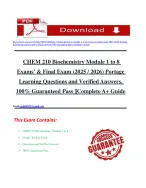 CHEM 210 Biochemistry Module 1 to 8 Exams- & Final Exam (2025 2026) Portage Learning