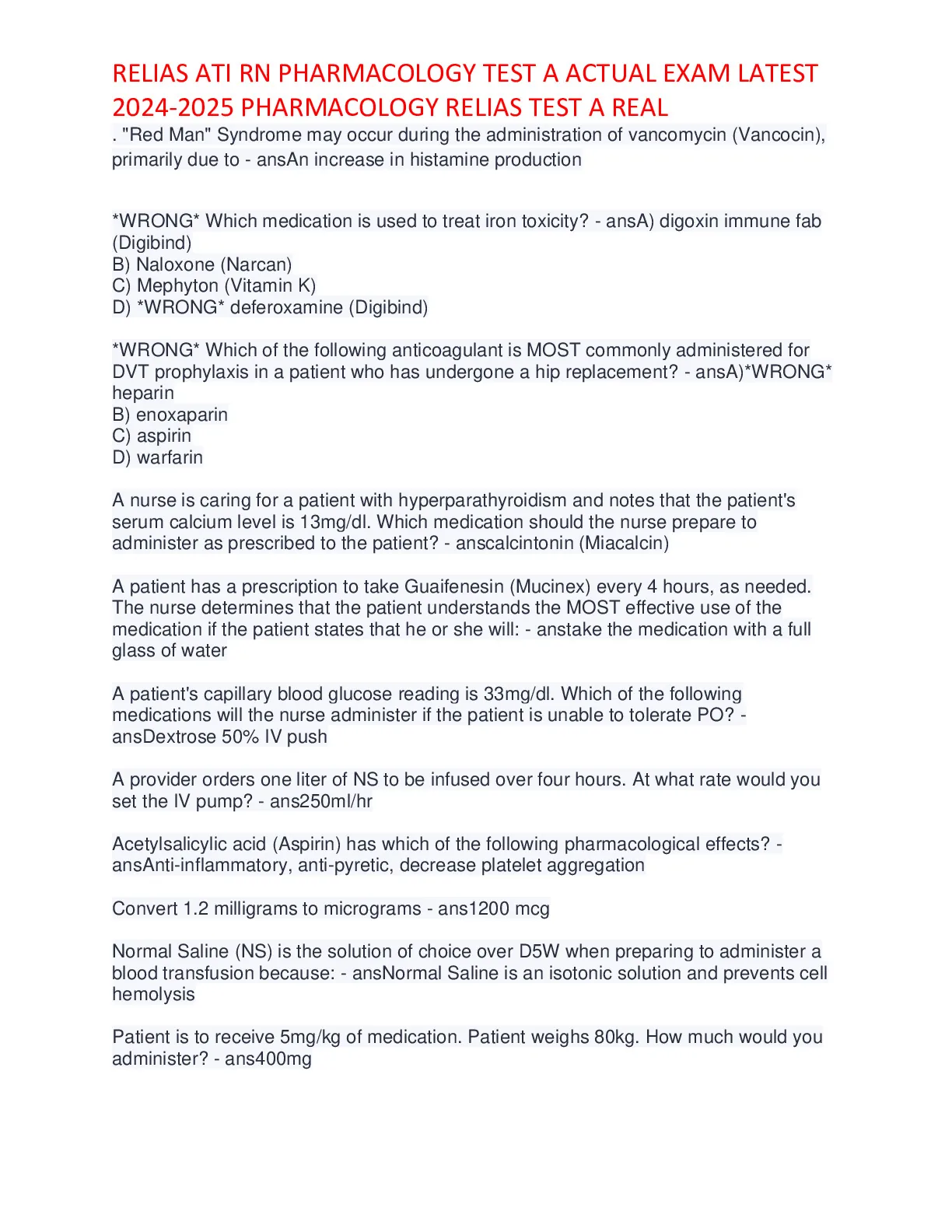 RELIAS ATI RN PHARMACOLOGY TEST A LATEST 2024-2025 PHARMACOLOGY RELIAS ...