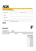 2025 AQA GCSE PHYSICS 8463/2F PAPER 2 FOUNDATION TIER QUESTION PAPER + MARK SCHEME