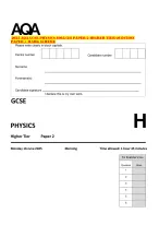 2025 AQA GCSE PHYSICS 8463/2H PAPER 2 HIGHER TIER QUESTION PAPER + MARK SCHEME