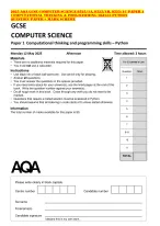 2025 AQA GCSE COMPUTER SCIENCE 8525/1A, 8525/1B, 8525/1CPAPER 1 COMPUTATIONAL THINKING & PROGRAMMIN