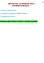OFFICIAL SUMMER 2025 PEARSON EDEXCEL Pearson Edexcel GCE In English Language (9EN0)Paper 1: Languag