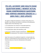 PSI LIFE, ACCIDENT AND HEALTH EXAM (QUESTION BANK) | NEWEST ACTUAL EXAM COMPREHENSIVE QUESTIONS