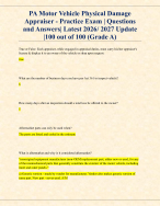 PA Motor Vehicle Physical Damage Appraiser - Practice Exam | Questions and Answers| Latest 2026/