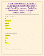 Exam 1 Module 1: NURS 5463 / NURS5463 (Latest Update 2026 / 2027) Adult Gerontology Acute Care |