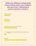 BIOL 351/ BIOL351 Actual Final Exam (Latest 2026/ 2027 Update) 100 out of 100 | Questions & correct
