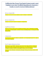 California Bar Exam Test bank (Latest 2026/ 2027 Update) over 600 Verified Questions & Answers |