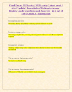 Final Exam: NUR2063 / NUR 2063 (Latest 2026 / 2027 Update) Essentials of Pathophysiology | Review