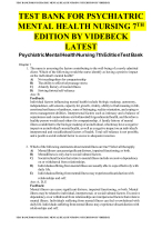 TEST BANK FOR PSYCHIATRIC MENTAL HEALTH NURSING 7 TH EDITION BY VIDEBECK LATEST