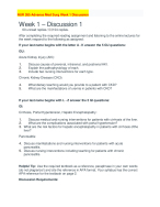NUR 265 Advance Med Surg Week 1 Discussion