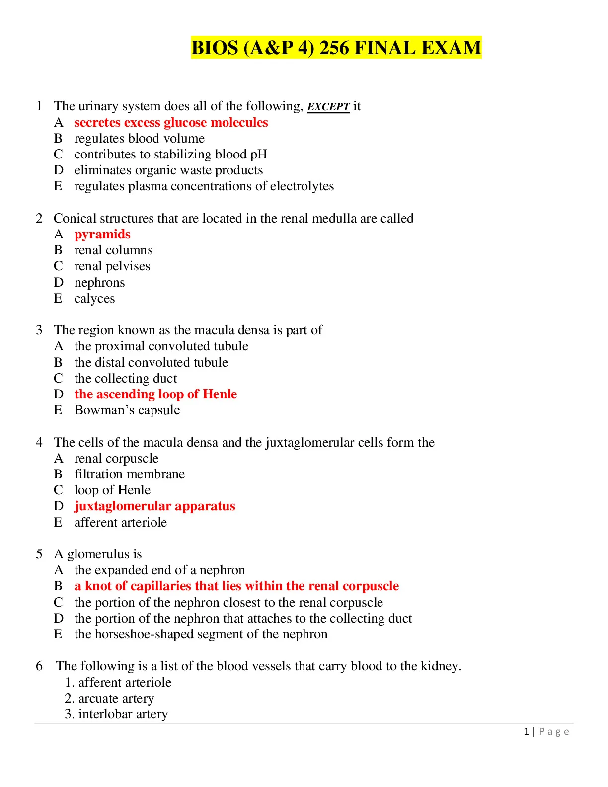 BIOS 256 (A&P 4) FINAL EXAM