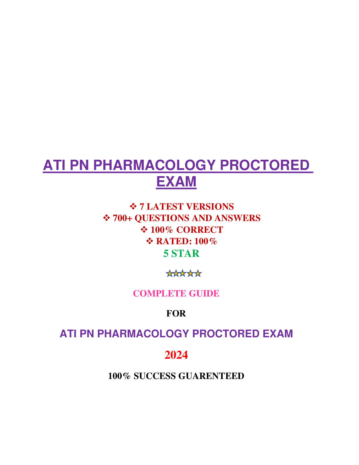 ATI PN Proctored Exams 2024 With NGN Bundle (100 Verified & Correct