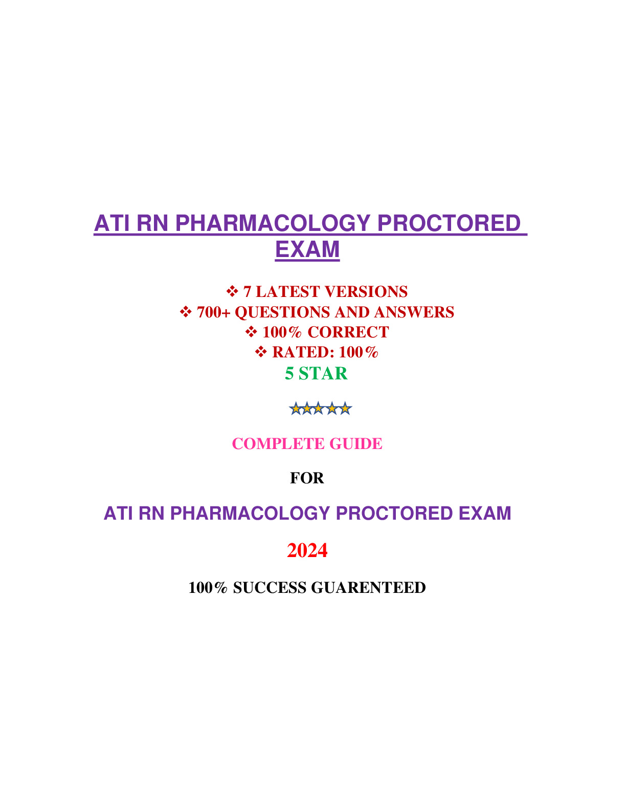 ATI RN Pharmacology Proctored Exam Questions and Answers 2024 With NGN ...