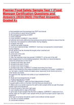 Premier Food Safety Sample Test 1 Food Manager Certification Questions