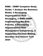 RIMS - CRMP Complete Study  Guide; 1 Analyze the Business  Model, 2 Developing  Organizational Risk