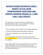 KAPLAN PHARM INTEGRATED EXAM LATEST REAL EXAM COMPREHENSIVE QUESTIONS AND VERIFIED ANSWERS GRADED A