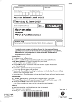 2025 Pearson Edexcel Level 3 GCE 9MA0/02 Mathematics Advanced  PAPER 2: Pure Mathematics 2   2025