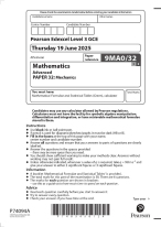 2025 Pearson Edexcel Level 3 GCE  9MA0/32 Mathematics Advanced  PAPER 32: Mechanics  2025 Pearson
