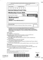 2025 Pearson Edexcel Level 3 GCE 9MA0/01 Mathematics Advanced  PAPER 1: Pure Mathematics 1  2025