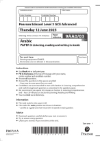 2025 Pearson Edexcel Level 3 GCE Advanced 9AA0/03 Arabic PAPER 3:  Listening, reading and writing