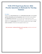 NUR 2755 Final Exam Practice Test 2026 – Questions, Answers & Explanations