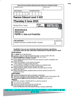 EDEXCEL A LEVEL STATISTICS QUESTION PAPER 1 AND MARK SCHEME JUNE 2025