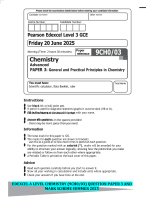 EDEXCEL A LEVEL CHEMISTRY (9CH0/03) QUESTION PAPER 3 AND MARK SCHEME SUMMER 2025