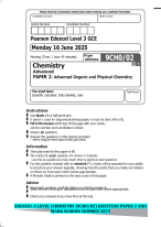 EDEXCEL A LEVEL CHEMISTRY (9CH0/02) QUESTION PAPER 2 AND MARK SCHEME SUMMER 2025