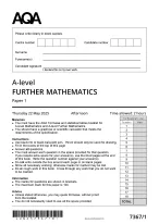 AQA A-level FURTHER MATHEMATICS (7367/1) Paper 1 and Mark Scheme Summer 2025