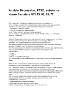 Anxiety, Depression, PTSD, substance abuse Saunders NCLEX 68, 69, 72