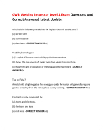 CWB Welding Inspector Level 1 Exam Questions And Correct Answers| Latest Update