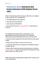 Phlebotomy Exam Questions And Correct Answers| 2026 Update| Score 100%