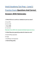 Intuit Academy Tax Prep – Level 1 Practice Exam Questions And Correct Answers With Rationales