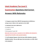 Intuit Academy Tax Level 2  Examination Questions And Correct Answers With Rationales 2026