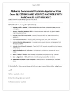 Alabama Commercial Pesticide Applicator Core Exam QUESTIONS AND VERIFIED ANSWERS