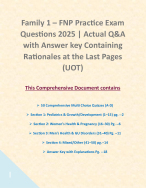 Family 1 – FNP Practice Exam Questions 2025 | Actual Q&A with Answer key Containing Rationales