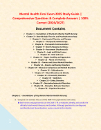 Mental Health Final Exam 2025 Study Guide | Comprehensive Questions & Complete Answers