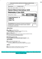 Pearson Edexcel International GCSE Mathematics A Higher Tier 4MA1/2H QP 2H +Mark S Summer 2025