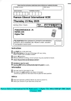 Pearson Edexcel International GCSE Mathematics A Higher Tier 4MA1/1HR QP 1HR +Mark S Summer 2025