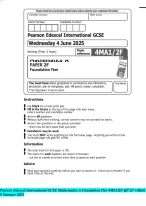 Pearson Edexcel International GCSE Mathematics A Foundation Tier 4MA1/2F QP 2F +Mark S Summer 2025