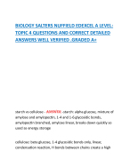 BIOLOGY SALTERS NUFFIELD EDEXCEL A LEVEL: TOPIC 4 QUESTIONS AND CORRECDETAILED ANSWERS WELL VERIFI