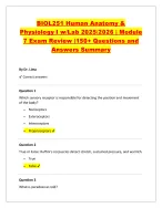 BIOL251 Human Anatomy & Physiology I w/Lab 2025/2026 | Module 7 Exam Review |150+ Questions and Ans