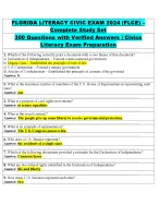FLORIDA LITERACY CIVIC EXAM 2024 (FLCE) –  Complete Study Set  300 Questions with Verified Answers