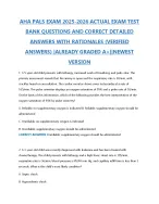 AHA PALS EXAM 2025-2026 ACTUAL EXAM TEST BANK QUESTIONS AND CORRECT