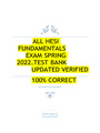 ALL HESI FUNDAMENTALS EXAM SPRING 2022.TEST BANK UPDATED VERIFIED 100% CORRECT