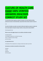 CULTURE OF HEALTH CARE  EXAM 100% VERIFIED  ANSWERS 2024/2025  CORRCET STUDY SET