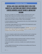 CRITICAL CARE-EXAM 1 QUESTIONS NEWEST 2025/2026  COMPLETE ALL QUESTIONS AND CORRECT DETAILED ANSWER