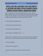 CRITICAL CARE FINAL EXAM NEWEST 2025/2026 COMPLETE  ALL QUESTIONS AND CORRECT DETAILED ANSWERS (VER