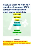 HESI A2 Exam V1 With A&P  questions & answers 100%  correct/verified answers